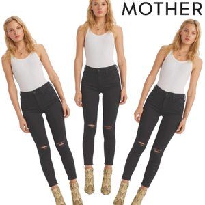 MOTHER Jeans The Looker Ankle Fray Guilty As Sin Wash Black Ripped Knees Size 28
